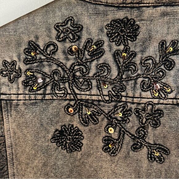Coldwater Creek Burnout Art to Wear Mocha Embroidered Denim Jacket Size XL - Picture 8 of 15